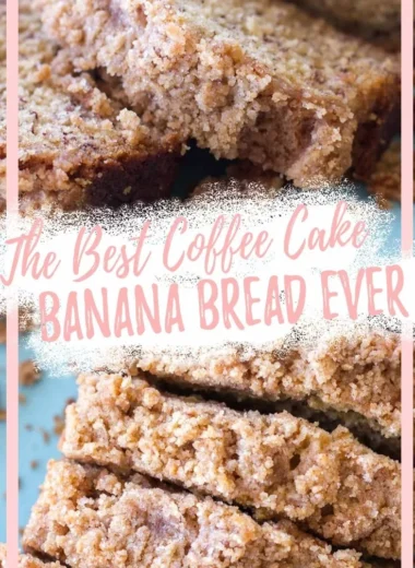 Delicious coffee cake banana bread on a wooden table with coffee cup