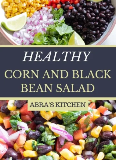 Colorful corn and black bean salad with fresh vegetables in a bowl
