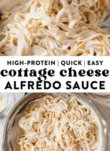 Creamy Cottage Cheese Alfredo sauce served with pasta