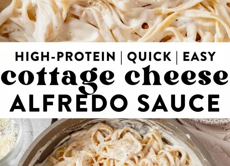 Creamy Cottage Cheese Alfredo sauce served with pasta