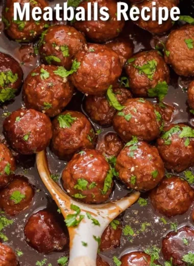 Delicious grape jelly meatballs served as a tasty appetizer on a platter.