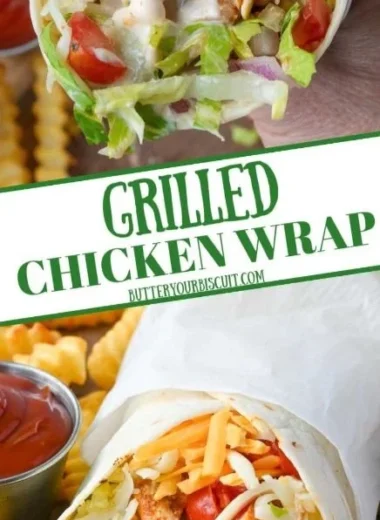 Delicious grilled chicken wrap with fresh veggies and sauce