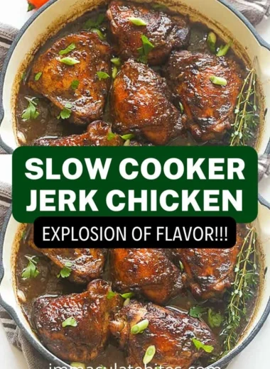 Delicious slow-cooked jerk chicken served with rice and vegetables
