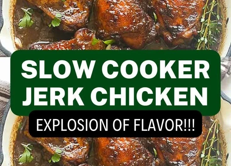 Delicious slow-cooked jerk chicken served with rice and vegetables