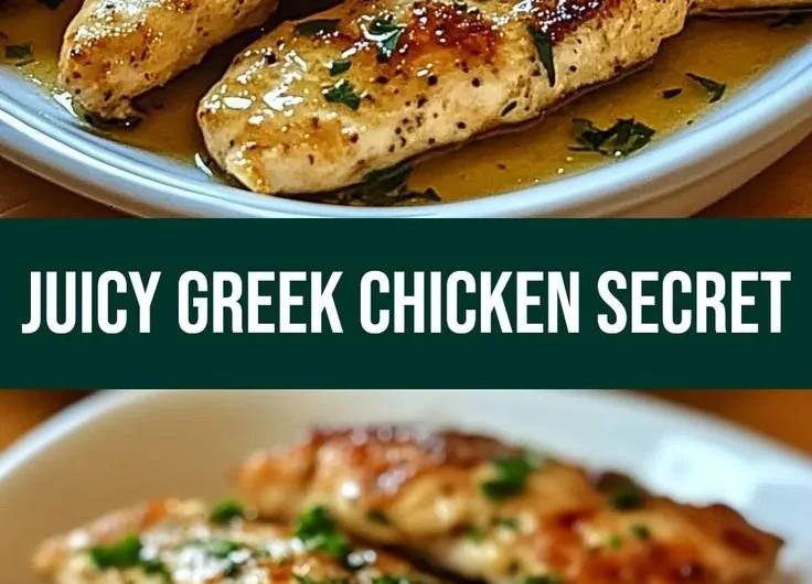 Juicy Greek chicken tenders garnished with herbs and served with a side of tzatziki