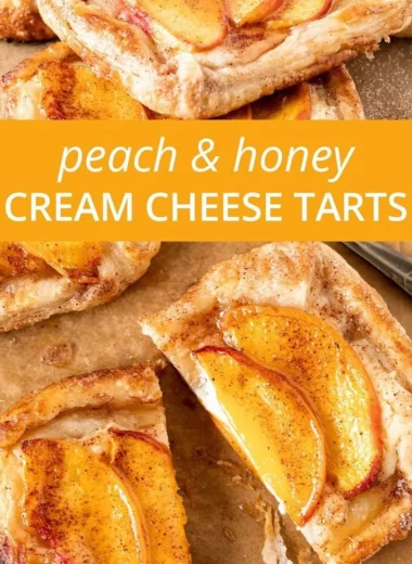 Mini peach and cream cheese tarts on a platter