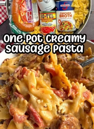 Delicious One Pot Creamy Cajun Sausage Pasta served in a bowl