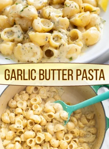 One Pot Garlic Butter Pasta with fresh herbs and ingredients