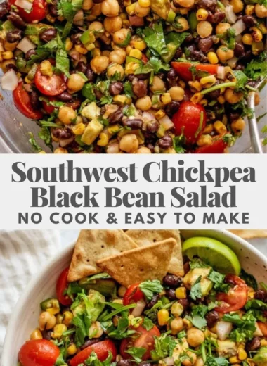 Southwest Chickpea Black Bean Salad with fresh vegetables and herbs