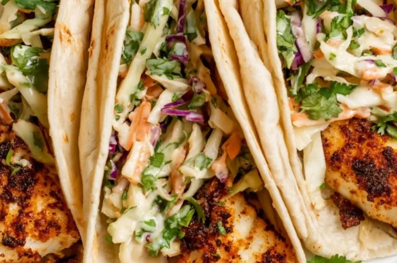 Delicious crispy air fryer fish tacos served with fresh toppings