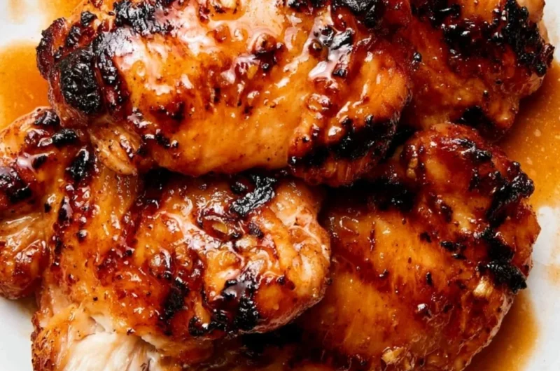Grilled Blackstone chicken thighs seasoned and ready to serve