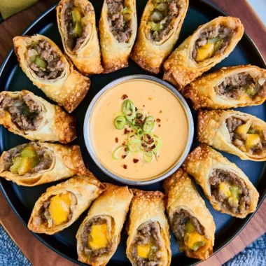 Crispy Cheeseburger Eggrolls filled with ground beef and cheese