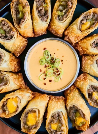Crispy Cheeseburger Eggrolls filled with ground beef and cheese