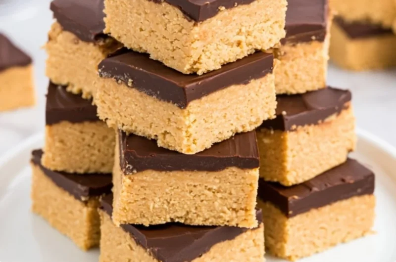 Decadent Chocolate Peanut Butter Squares on a plate, ready to enjoy.
