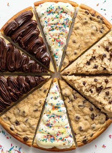 Delicious cookie cake perfect for feeding a crowd at parties or gatherings.