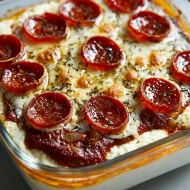 Cottage Cheese Pizza Bowl with toppings on a rustic table