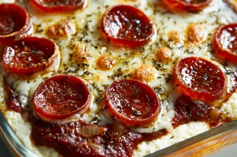Cottage Cheese Pizza Bowl with toppings on a rustic table