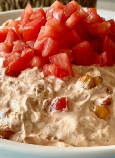 Delicious easy boat dip served in a bowl with fresh vegetables