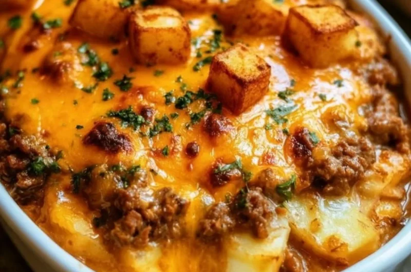 Delicious Hobo Casserole served in a bowl with vegetables and meat.