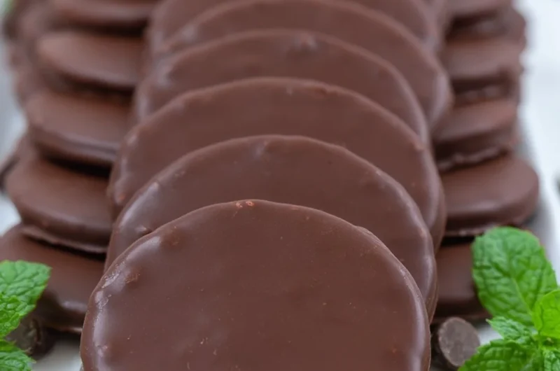Homemade Thin Mints Girl Scouts cookies on a plate