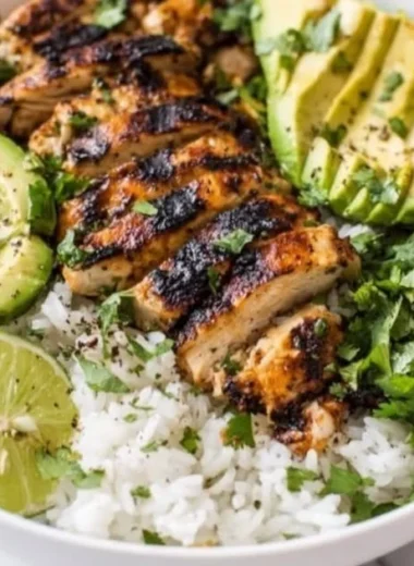 Honey Lime Chicken served with Avocado Rice for a flavorful meal