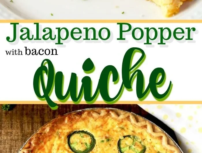 Delicious jalapeno popper quiche with bacon and cheese served on a plate