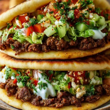 Delicious Mediterranean Ground Beef Pita Pockets filled with fresh ingredients