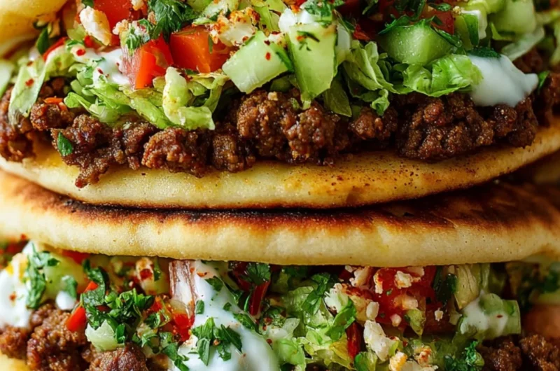 Delicious Mediterranean Ground Beef Pita Pockets filled with fresh ingredients