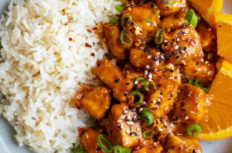 Delicious Orange Tofu dish with vibrant colors and fresh ingredients.