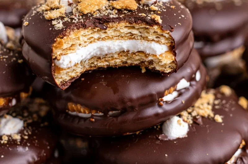 Plate of delicious S'mores Cookies with chocolate, marshmallow, and crackers.