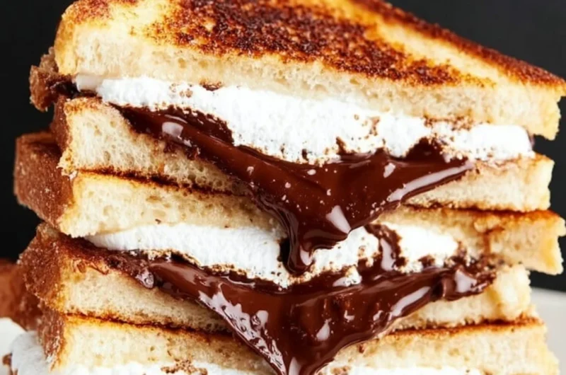 Delicious S'mores Grilled Cheese sandwich with chocolate and marshmallows