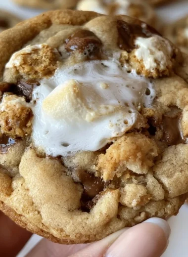 Delicious soft and chewy S'MORES cookies with chocolate and marshmallows