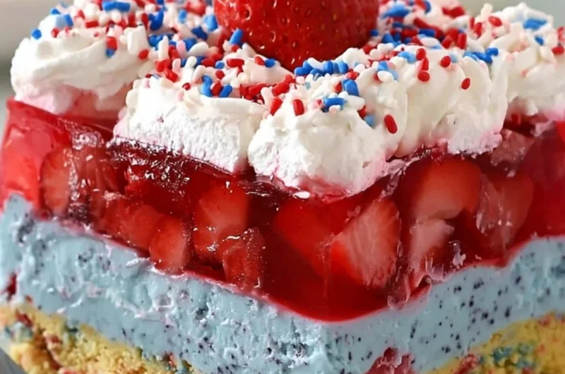 Delicious Summer Berry Dessert Lasagna with layers of cream and fresh berries