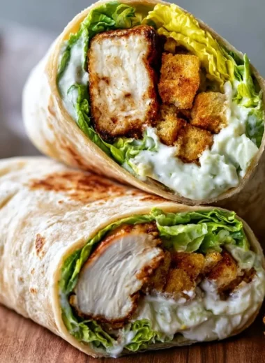 Golden-brown Chicken Caesar Wraps with crispy chicken and creamy dressing