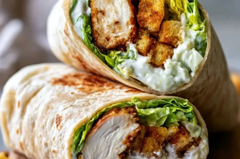 Golden-brown Chicken Caesar Wraps with crispy chicken and creamy dressing