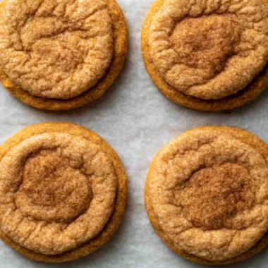 Delicious chewy pumpkin cookies on a baking sheet ready to be served