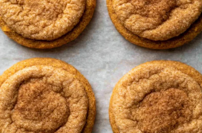 Delicious chewy pumpkin cookies on a baking sheet ready to be served