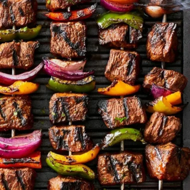 Cozy beef shish kabob grilled to perfection with fresh vegetables