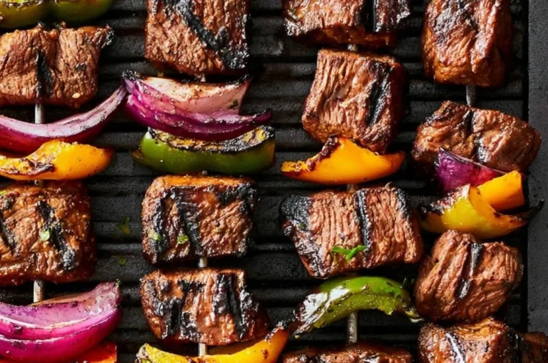 Cozy beef shish kabob grilled to perfection with fresh vegetables