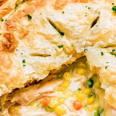 Delicious homemade chicken pot pie with a golden crust and savory filling