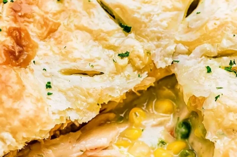 Delicious homemade chicken pot pie with a golden crust and savory filling