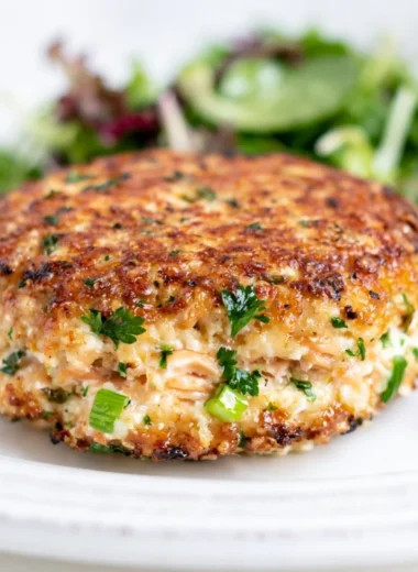 Delicious easy low carb salmon patties on a plate garnished with herbs