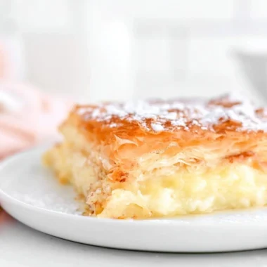 Delicious Greek Bougatsa pastry filled with creamy custard