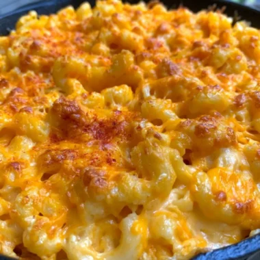 Delicious homemade Traeger smoked mac and cheese in a creamy sauce