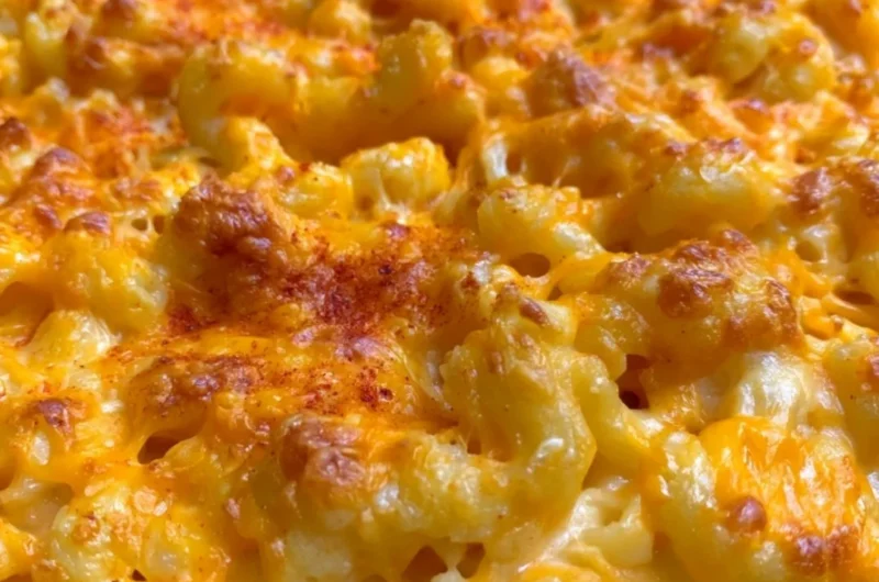 Delicious homemade Traeger smoked mac and cheese in a creamy sauce