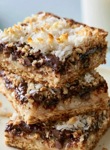 Delicious Magic Cookie Bars with layers of chocolate, coconut, and nuts.
