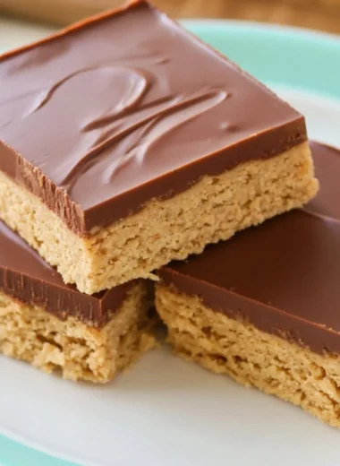 No Bake Reese's Peanut Butter Bars topped with chocolate and peanut butter drizzle