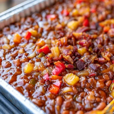 A bowl of Smoked BBQ Beans, showcasing a hearty and savory dish.