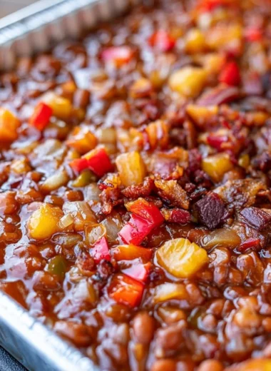 A bowl of Smoked BBQ Beans, showcasing a hearty and savory dish.