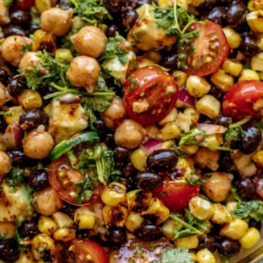 Colorful Southwest Chickpea Black Bean Salad with fresh ingredients.
